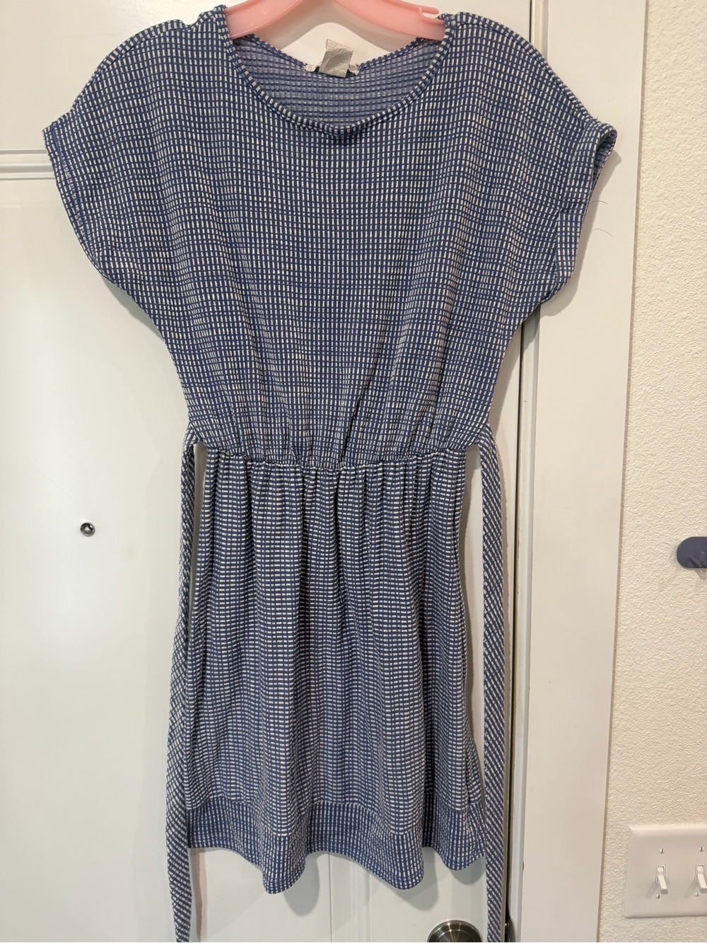 Caution To The Wind Navy and White Patterned Elastic-Waist Maxi Dress